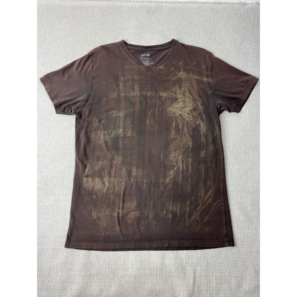 Y2K Apt 9 Men's Brown V-Neck Abstract Graphic Tee City Urban Skate T-Shirt Large